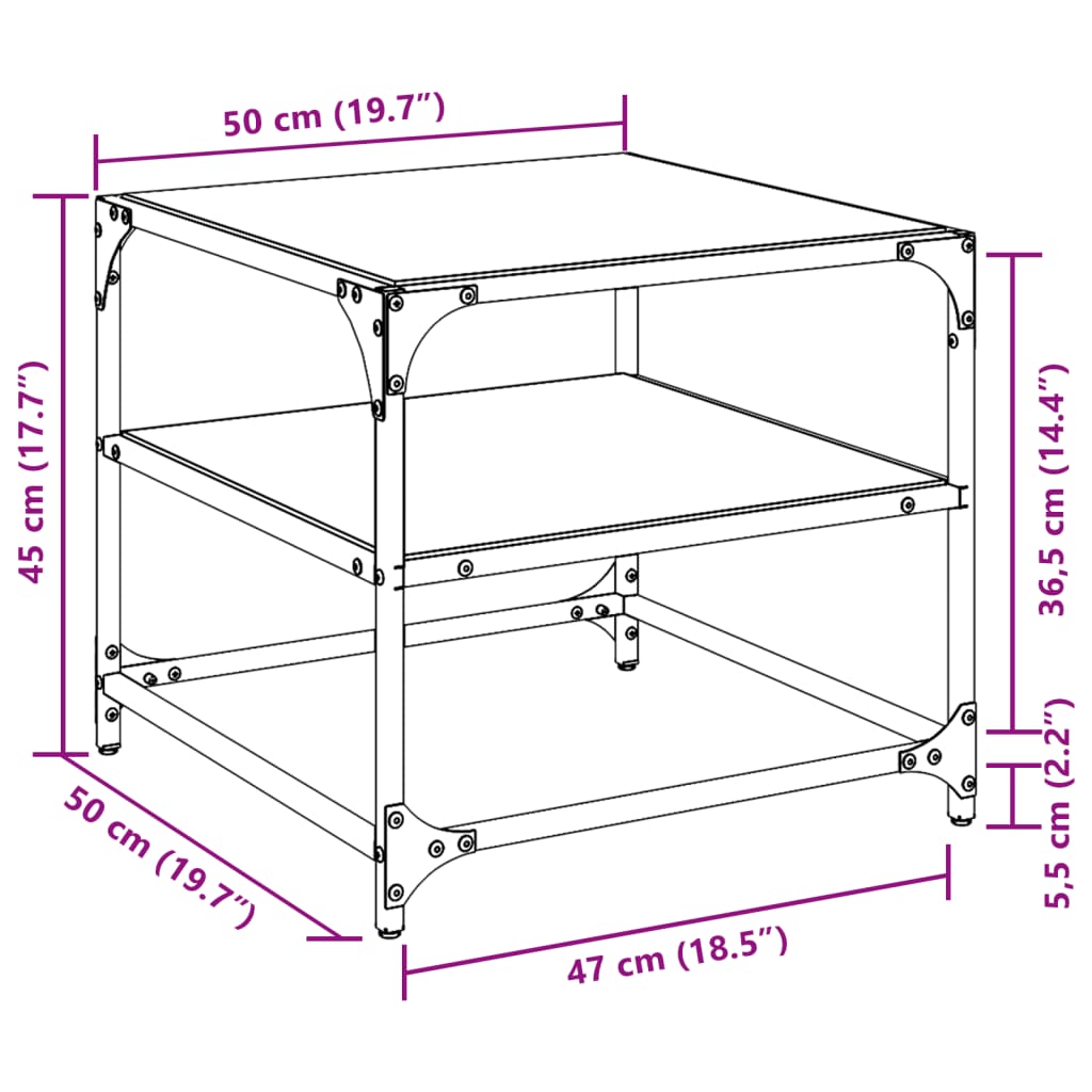 vidaXL Stoliki kawowe z czarnym, szklanym blatem, 2 szt., 50x50x45 cm
