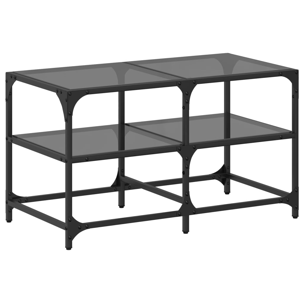vidaXL Stolik kawowy z czarnym, szklanym blatem, 78,5x40x45 cm, stal