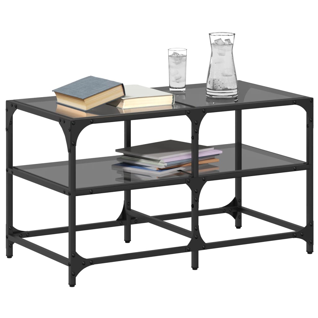 vidaXL Stolik kawowy z czarnym, szklanym blatem, 78,5x40x45 cm, stal