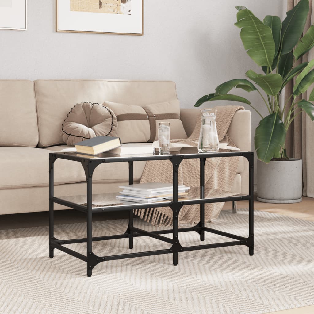 vidaXL Stolik kawowy z czarnym, szklanym blatem, 78,5x40x45 cm, stal