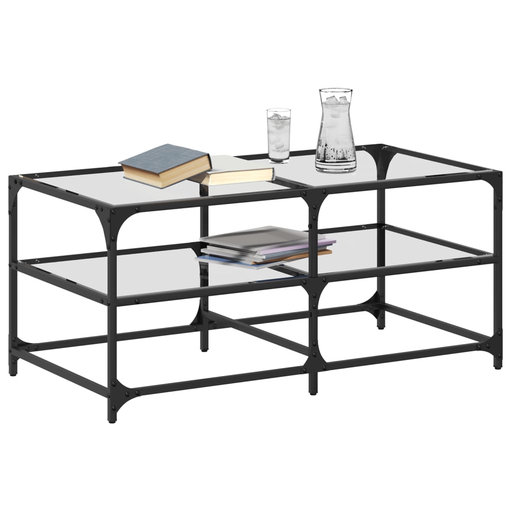 vidaXL Stolik kawowy ze szklanym blatem, 98,5x50x45 cm, stal