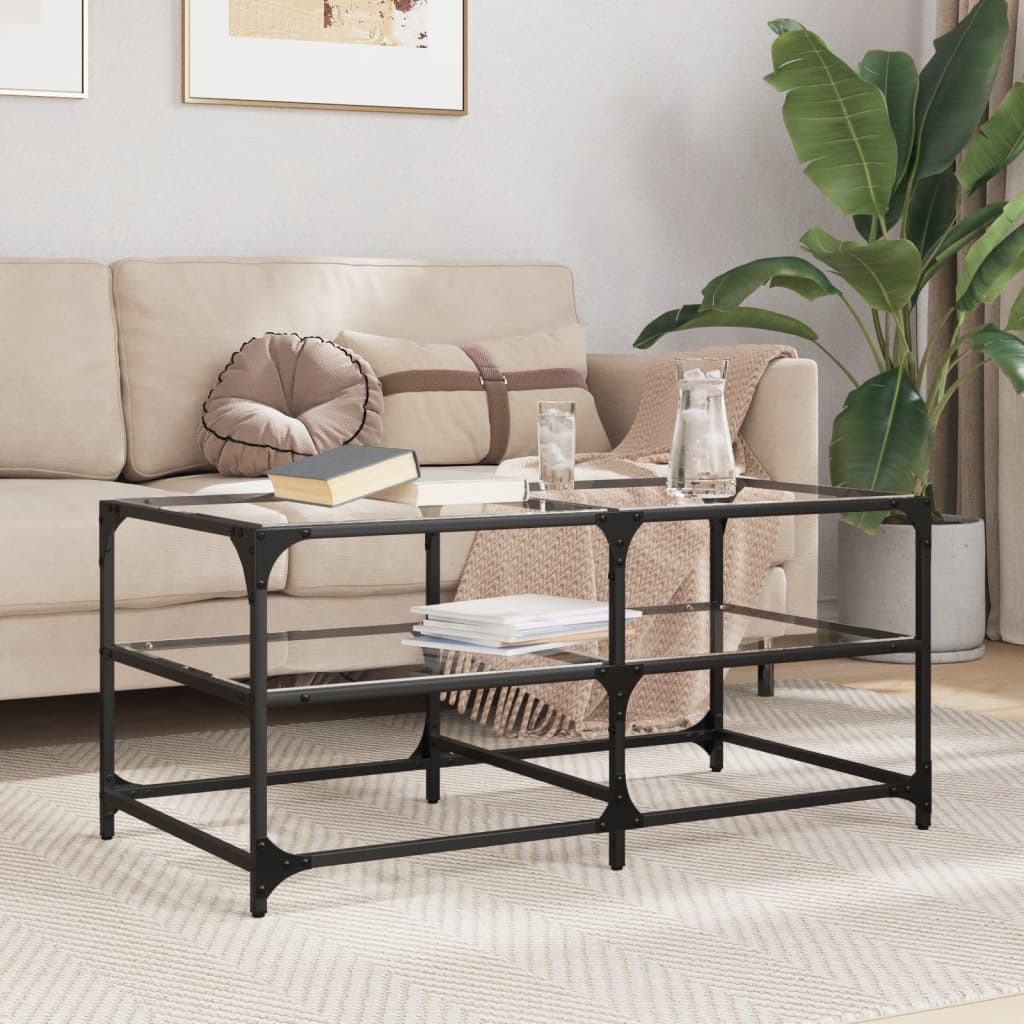 vidaXL Stolik kawowy ze szklanym blatem, 98,5x50x45 cm, stal