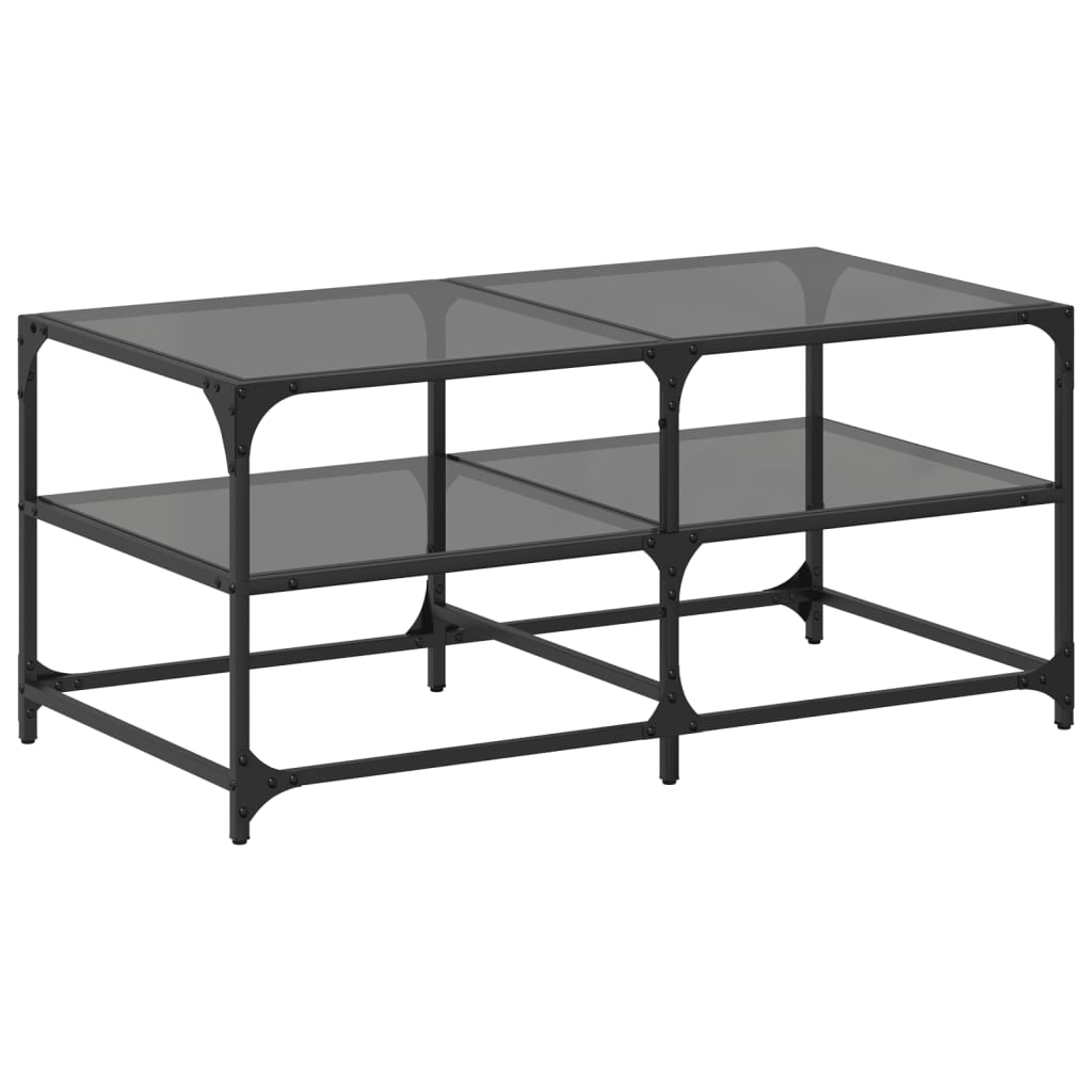 vidaXL Stolik kawowy z czarnym, szklanym blatem, 98,5x50x45 cm, stal