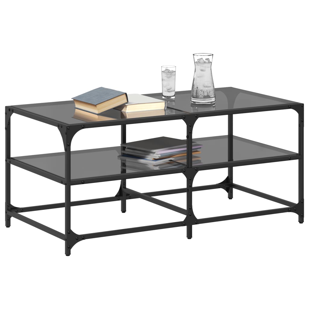 vidaXL Stolik kawowy z czarnym, szklanym blatem, 98,5x50x45 cm, stal