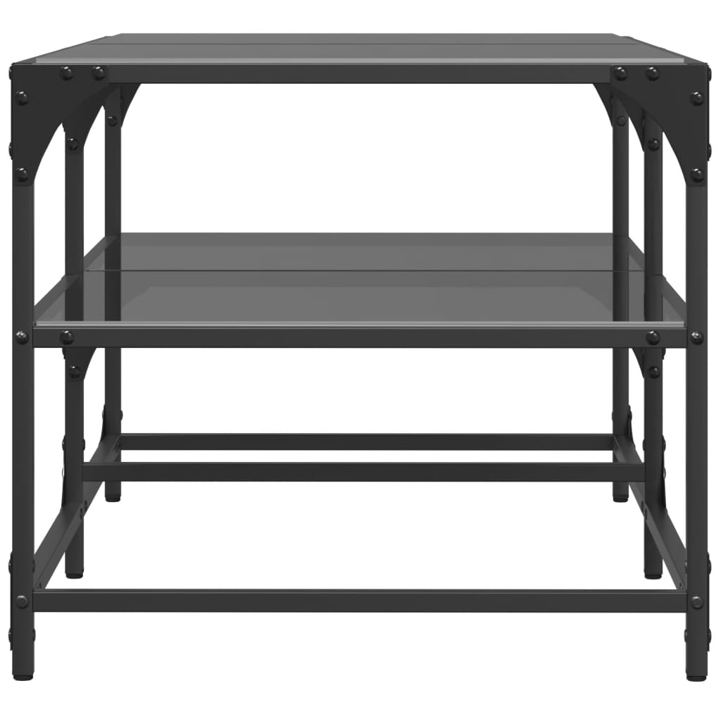 vidaXL Stolik kawowy z czarnym, szklanym blatem, 98,5x50x45 cm, stal