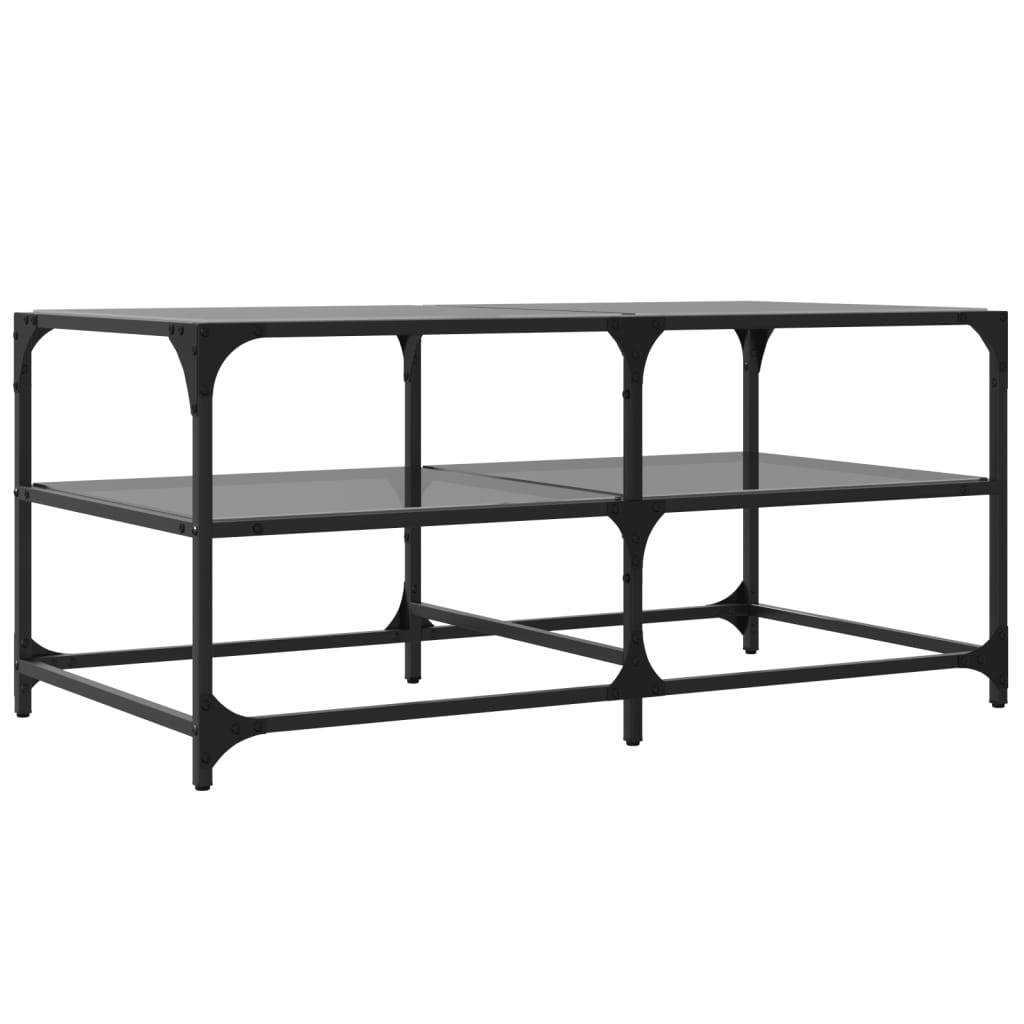 vidaXL Stolik kawowy z czarnym, szklanym blatem, 98,5x50x45 cm, stal