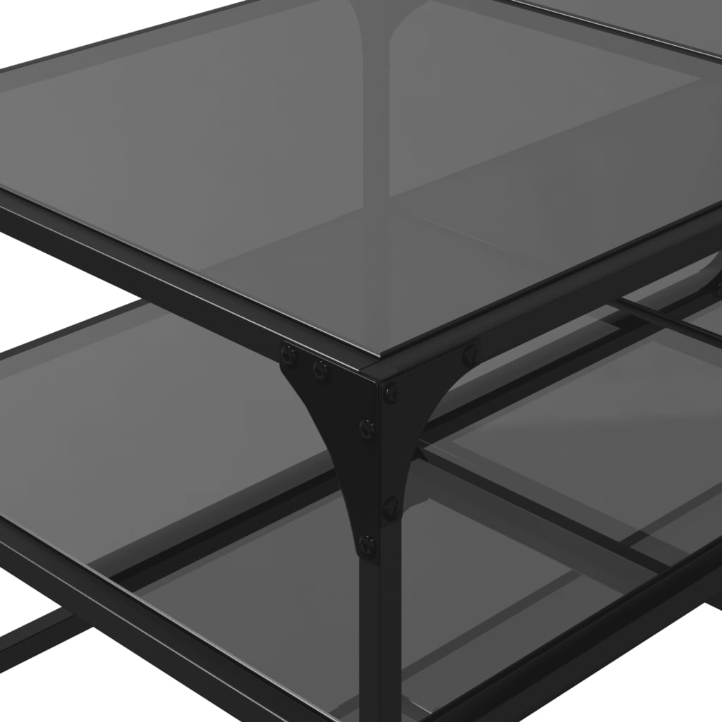 vidaXL Stolik kawowy z czarnym, szklanym blatem, 98,5x50x45 cm, stal