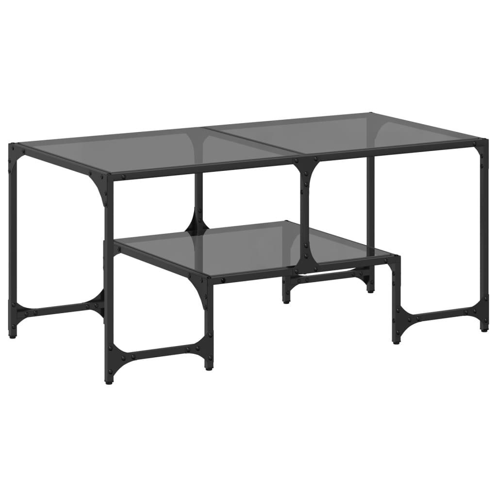 vidaXL Stolik kawowy z czarnym, szklanym blatem, 98,5x50x45 cm, stal