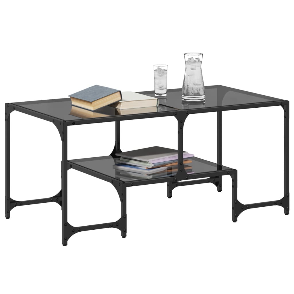 vidaXL Stolik kawowy z czarnym, szklanym blatem, 98,5x50x45 cm, stal