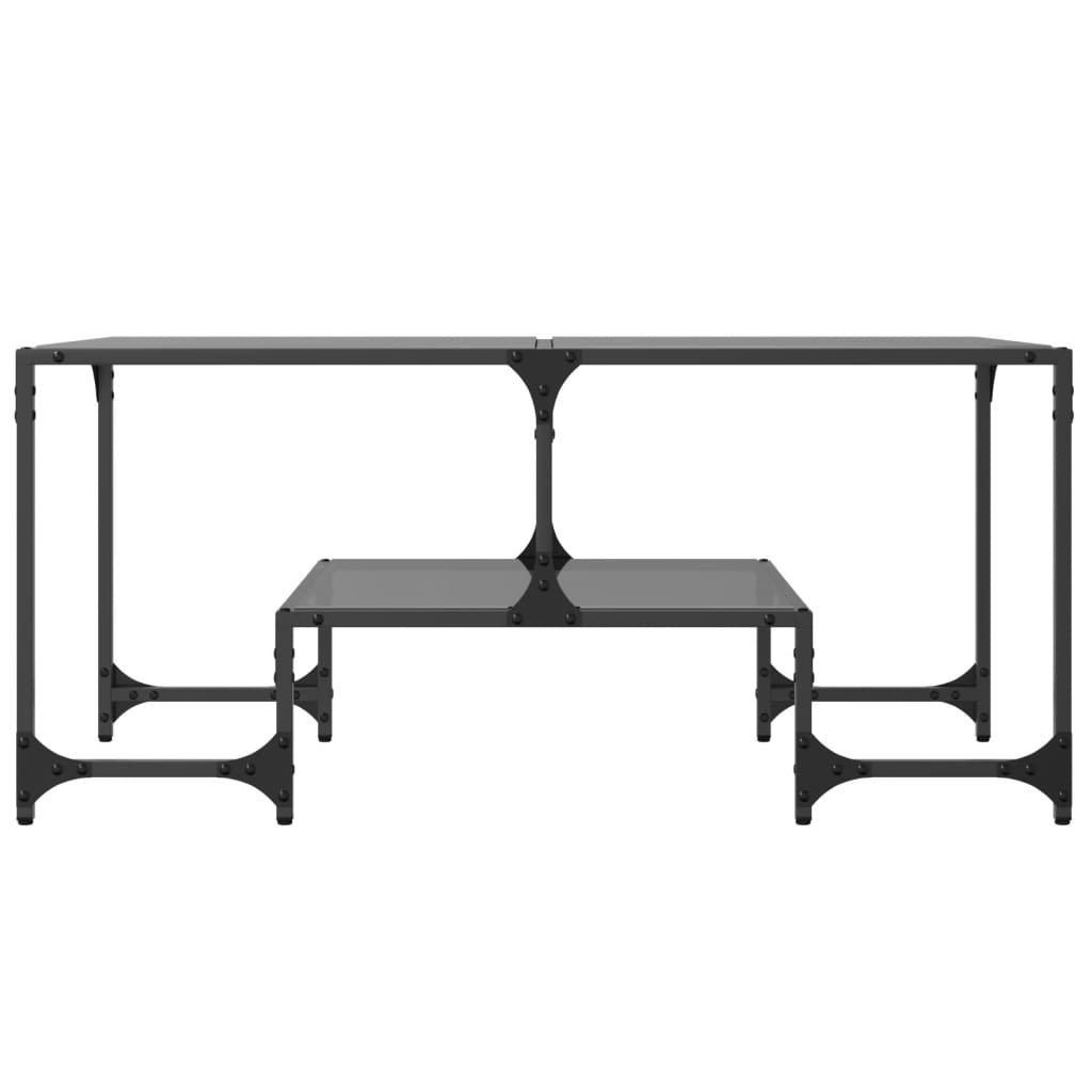 vidaXL Stolik kawowy z czarnym, szklanym blatem, 98,5x50x45 cm, stal