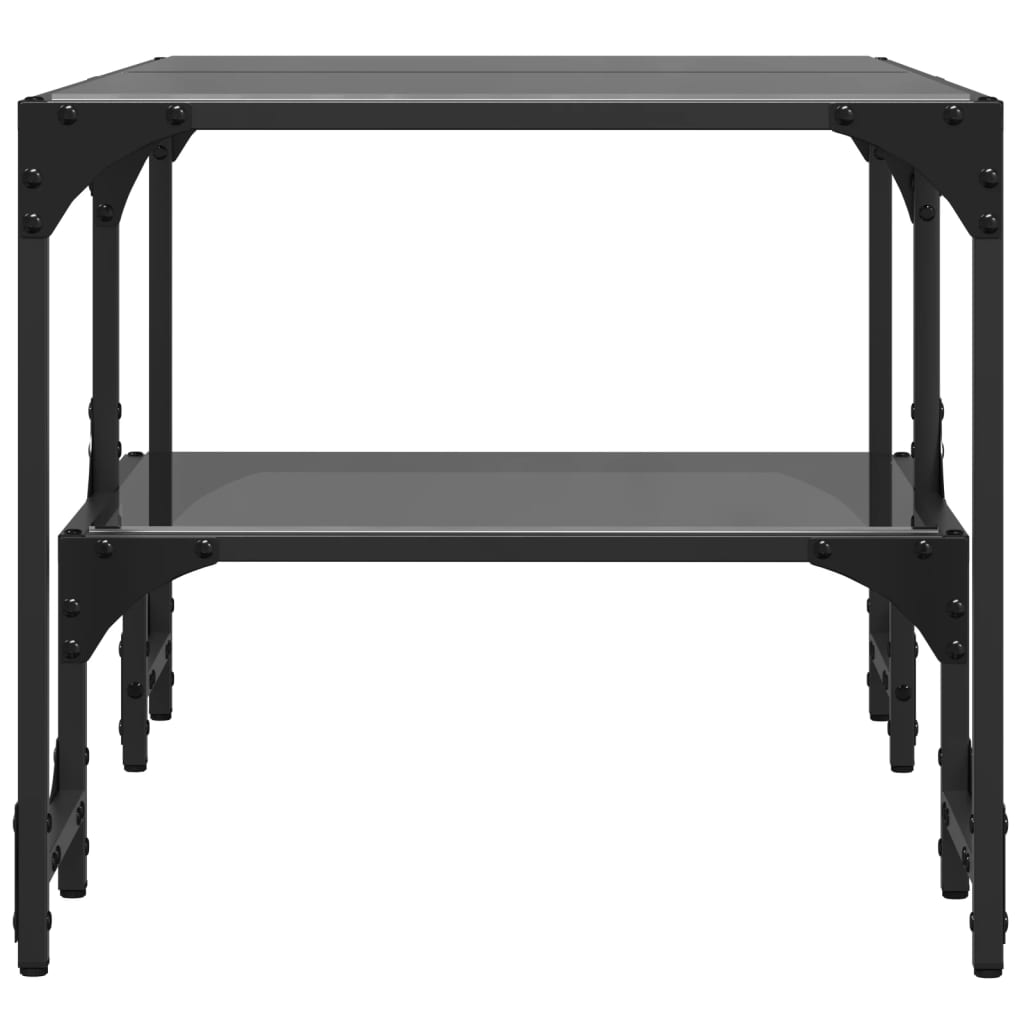 vidaXL Stolik kawowy z czarnym, szklanym blatem, 98,5x50x45 cm, stal