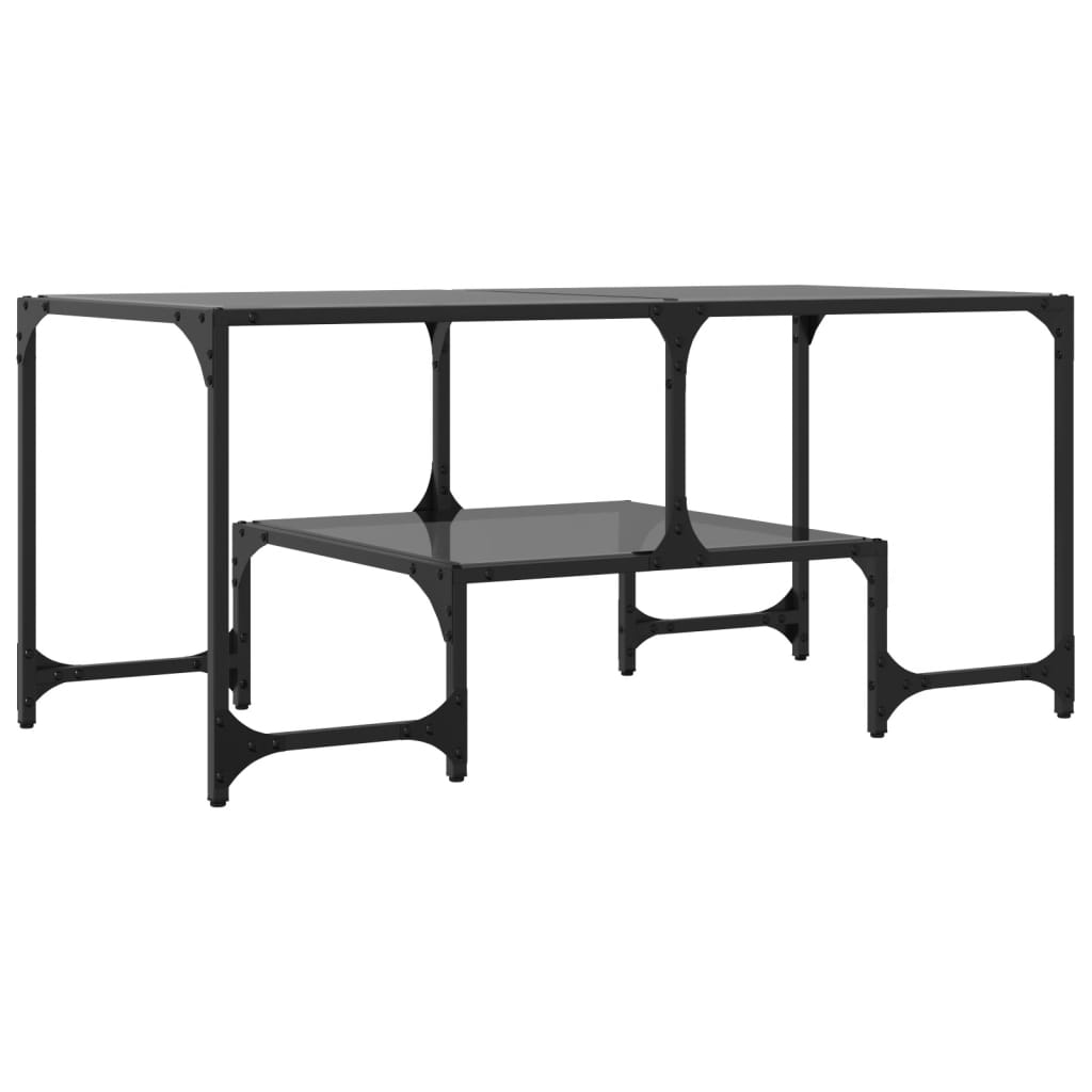 vidaXL Stolik kawowy z czarnym, szklanym blatem, 98,5x50x45 cm, stal