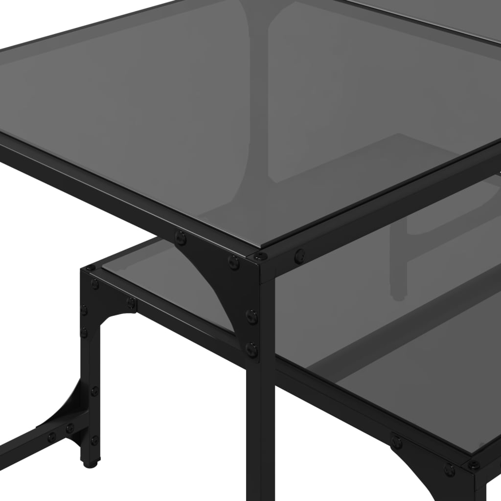 vidaXL Stolik kawowy z czarnym, szklanym blatem, 98,5x50x45 cm, stal