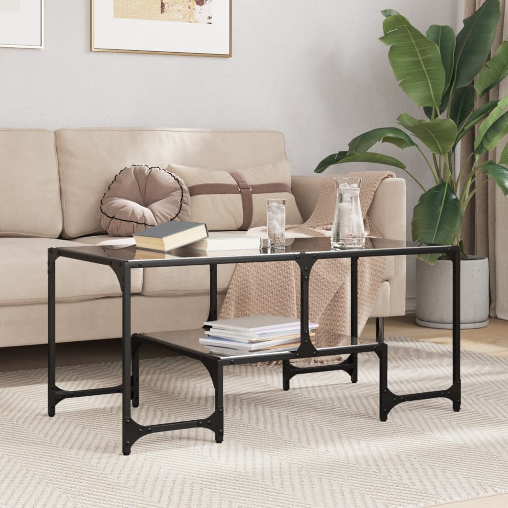 vidaXL Stolik kawowy z czarnym, szklanym blatem, 98,5x50x45 cm, stal