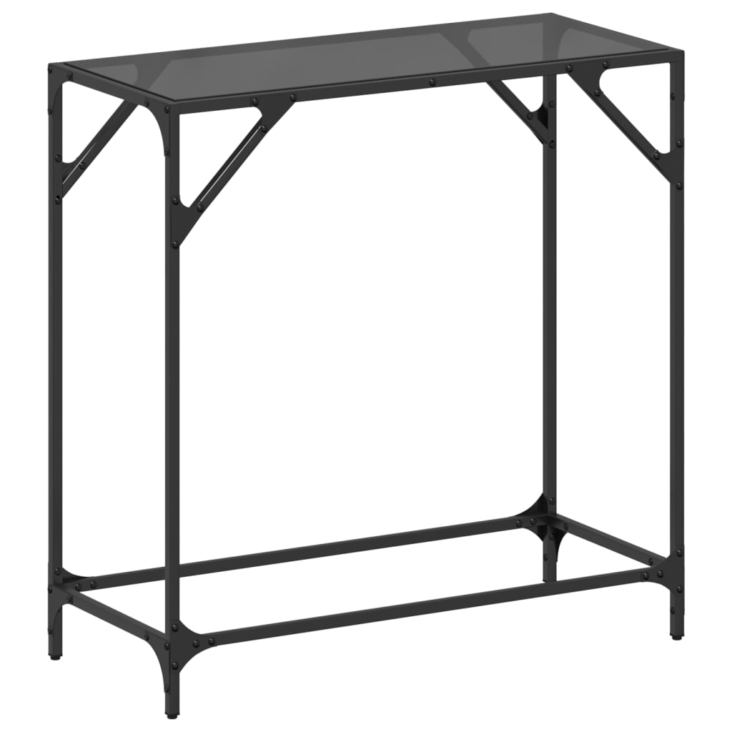 vidaXL Stolik kawowy z czarnym, szklanym blatem, 80x35x81 cm, stal