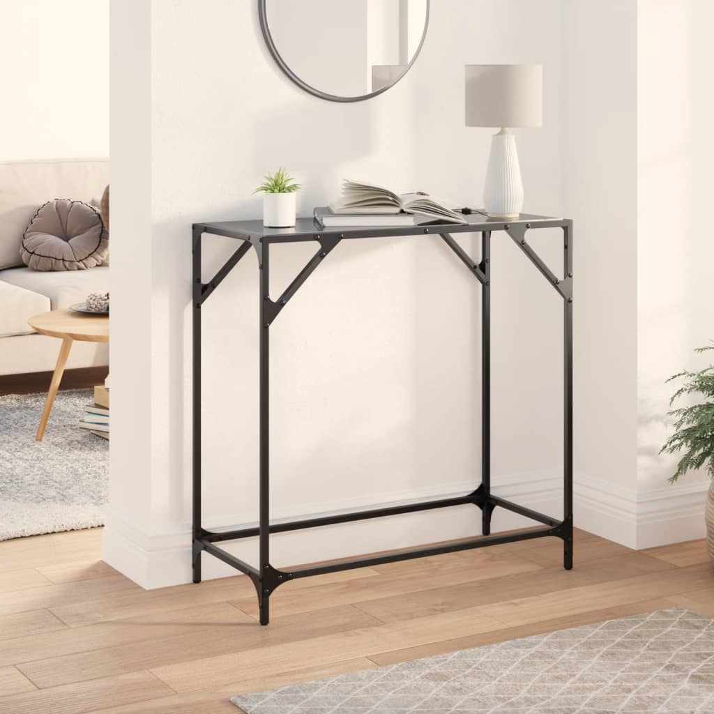 vidaXL Stolik kawowy z czarnym, szklanym blatem, 80x35x81 cm, stal