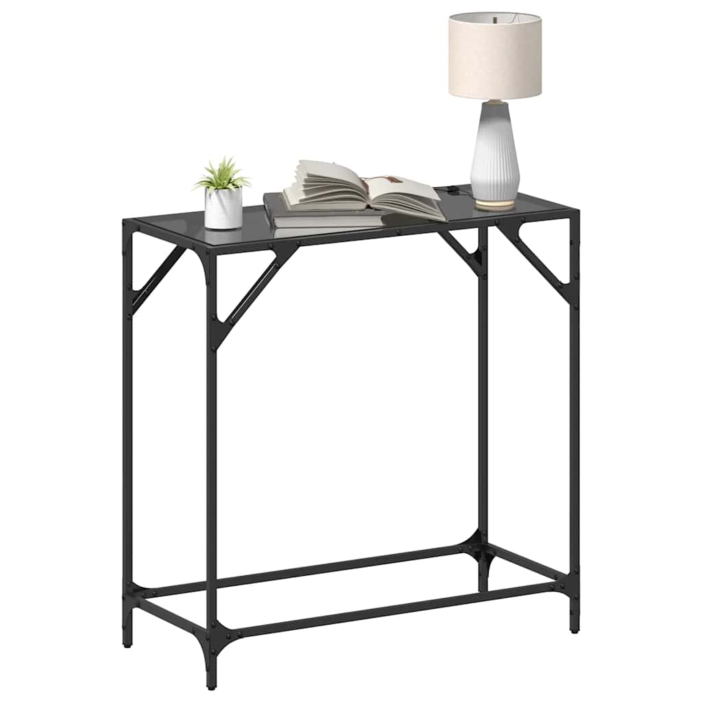 vidaXL Stolik kawowy z czarnym, szklanym blatem, 80x35x81 cm, stal