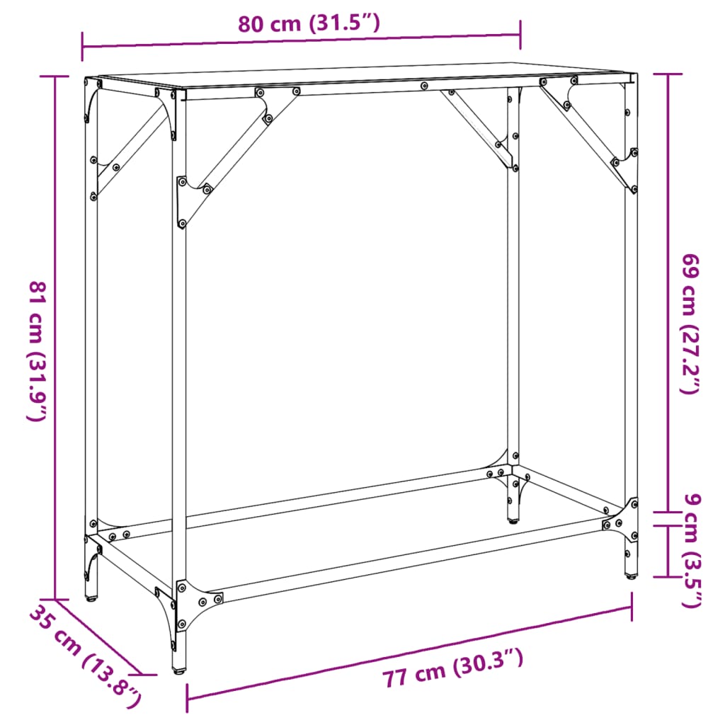 vidaXL Stolik kawowy z czarnym, szklanym blatem, 80x35x81 cm, stal