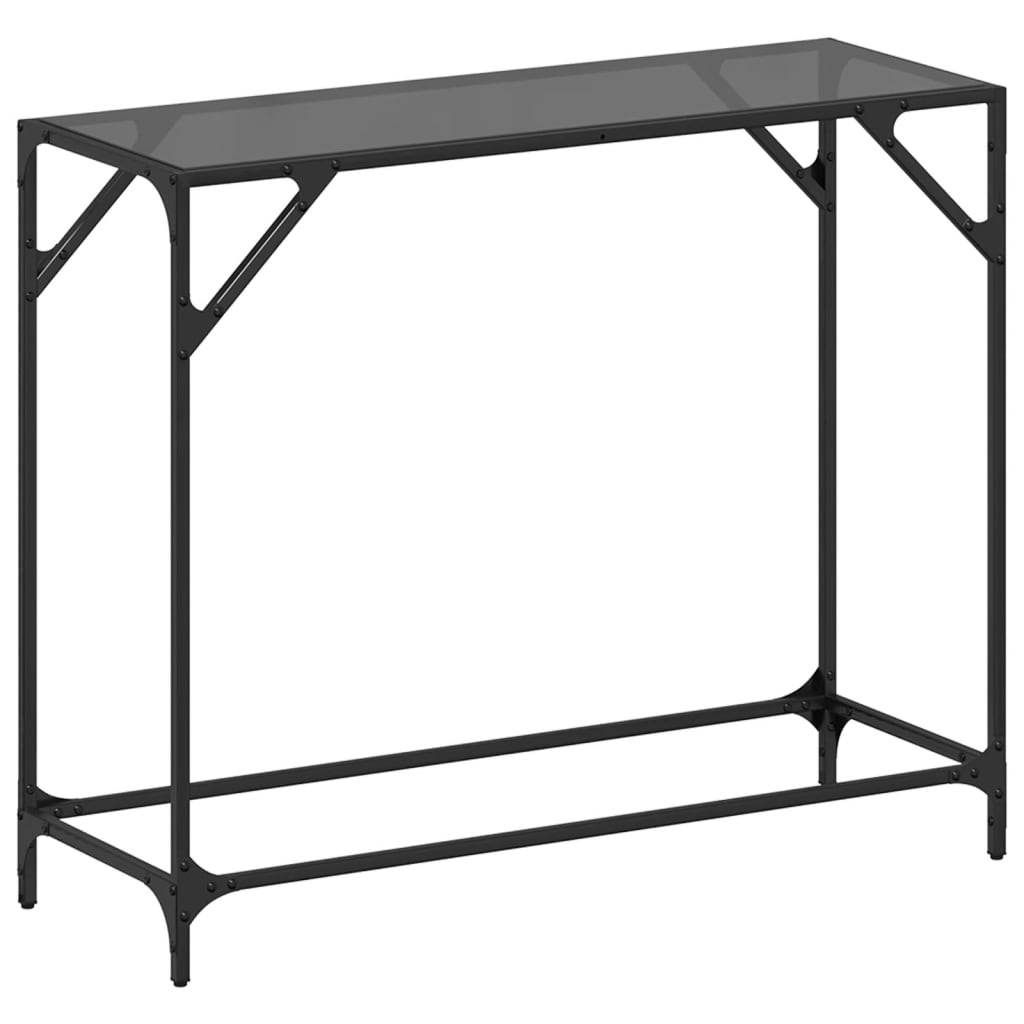 vidaXL Stolik kawowy z czarnym, szklanym blatem, 98x35x81 cm, stal