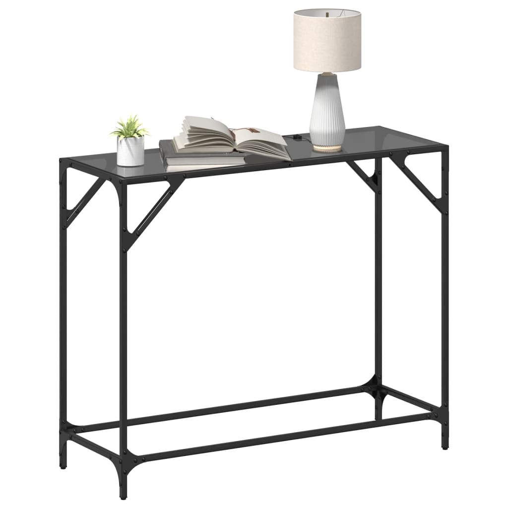 vidaXL Stolik kawowy z czarnym, szklanym blatem, 98x35x81 cm, stal
