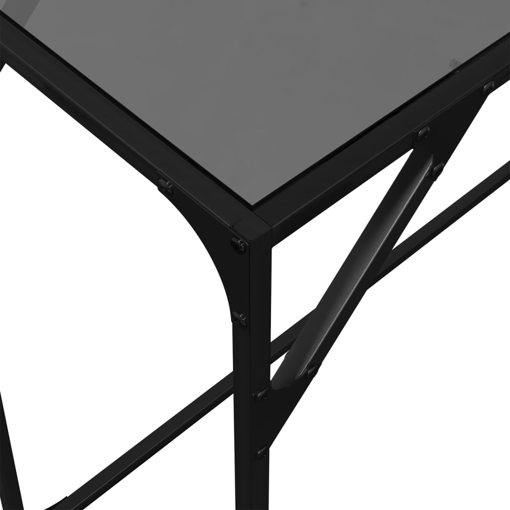 vidaXL Stolik kawowy z czarnym, szklanym blatem, 98x35x81 cm, stal