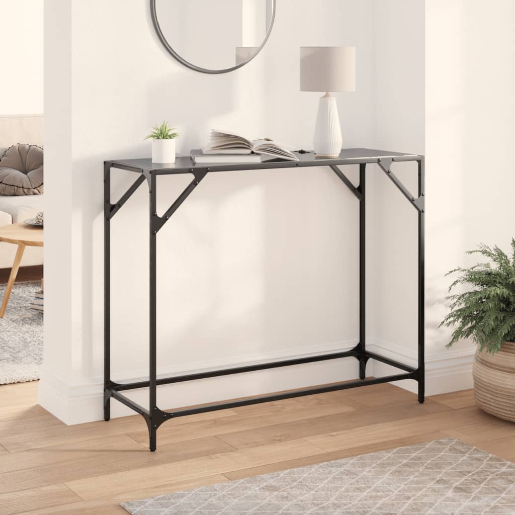 vidaXL Stolik kawowy z czarnym, szklanym blatem, 98x35x81 cm, stal