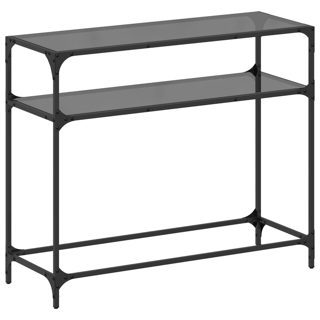 vidaXL Stolik kawowy z czarnym, szklanym blatem, 98x35x81 cm, stal