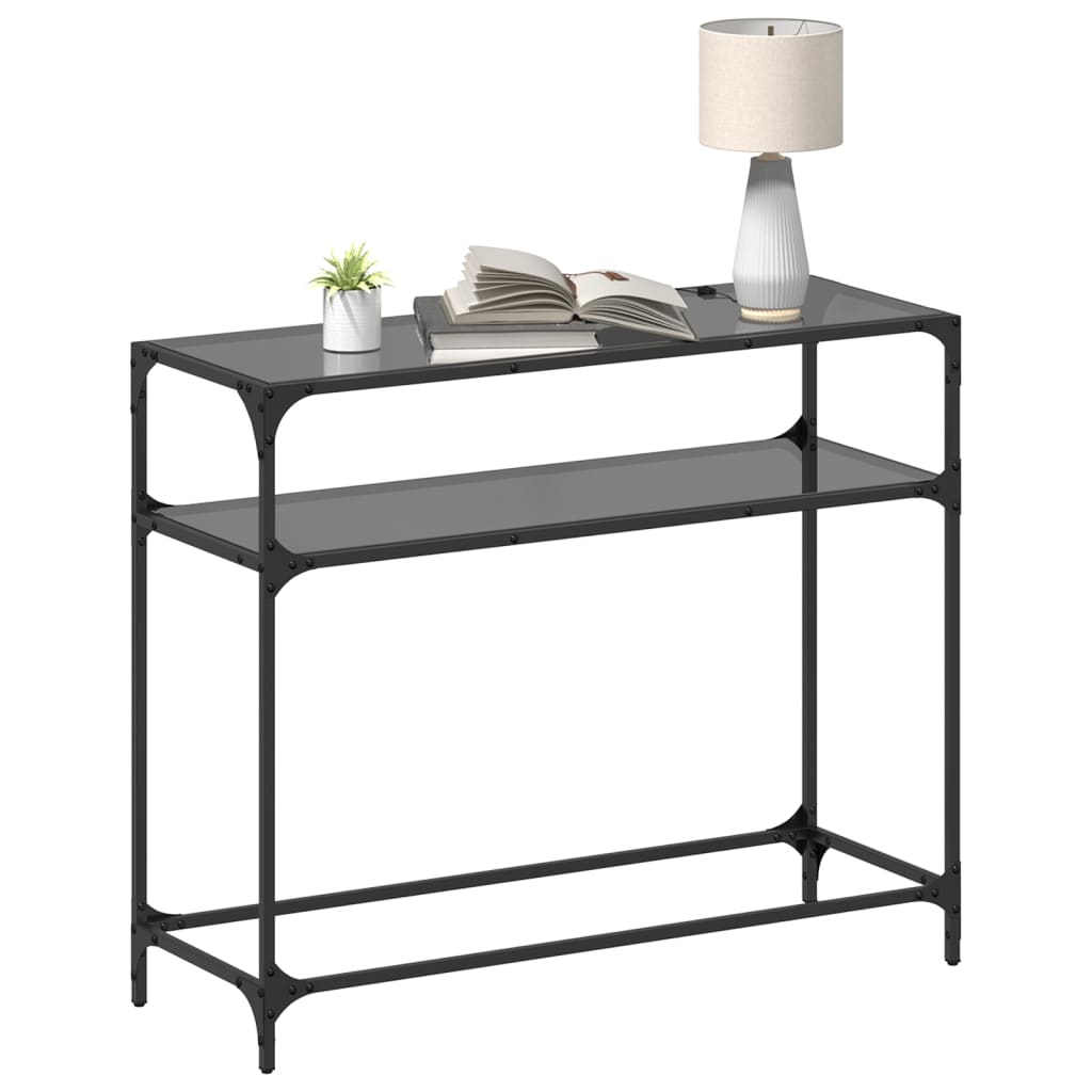 vidaXL Stolik kawowy z czarnym, szklanym blatem, 98x35x81 cm, stal
