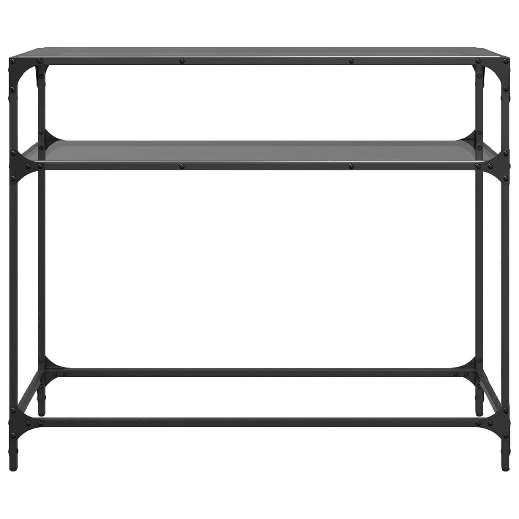 vidaXL Stolik kawowy z czarnym, szklanym blatem, 98x35x81 cm, stal