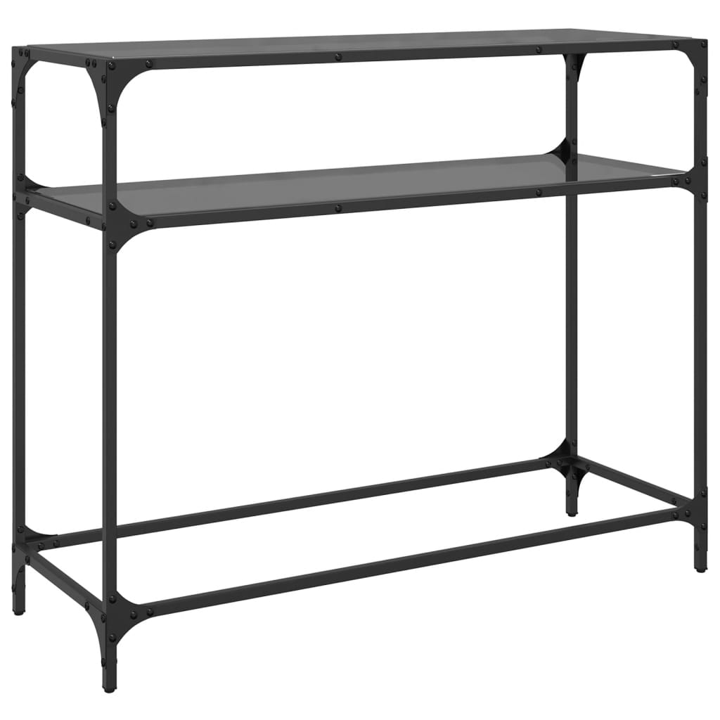 vidaXL Stolik kawowy z czarnym, szklanym blatem, 98x35x81 cm, stal