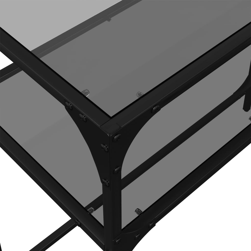 vidaXL Stolik kawowy z czarnym, szklanym blatem, 98x35x81 cm, stal