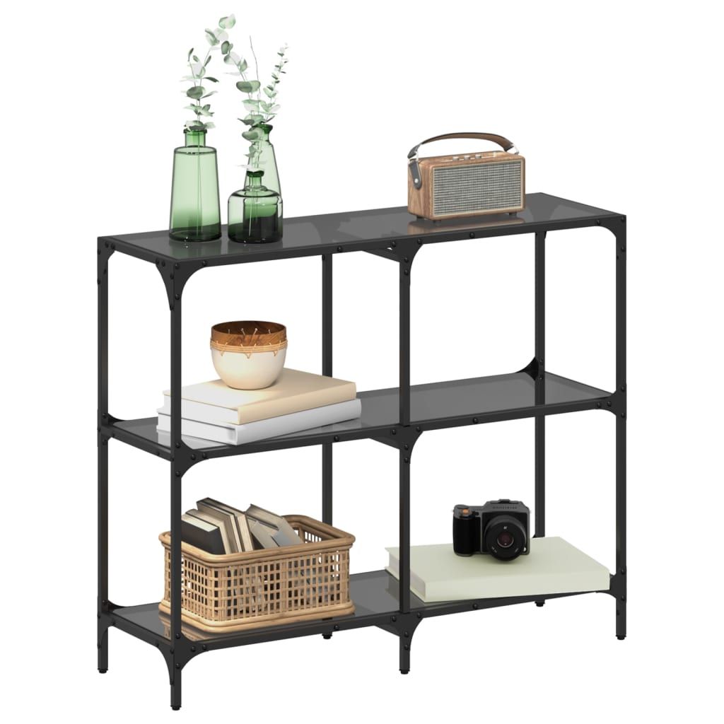 vidaXL Stolik konsolowy z czarnym, szklanym blatem, 98x30x81 cm, stal