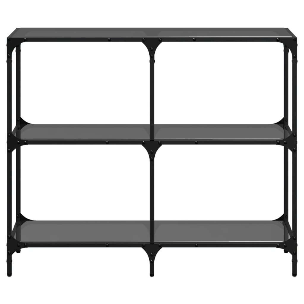 vidaXL Stolik konsolowy z czarnym, szklanym blatem, 98x30x81 cm, stal