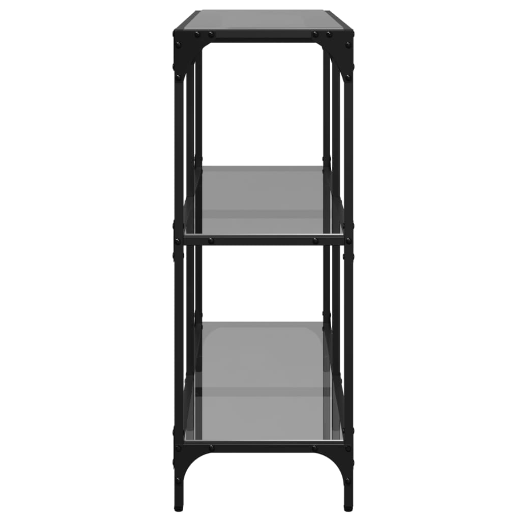 vidaXL Stolik konsolowy z czarnym, szklanym blatem, 98x30x81 cm, stal