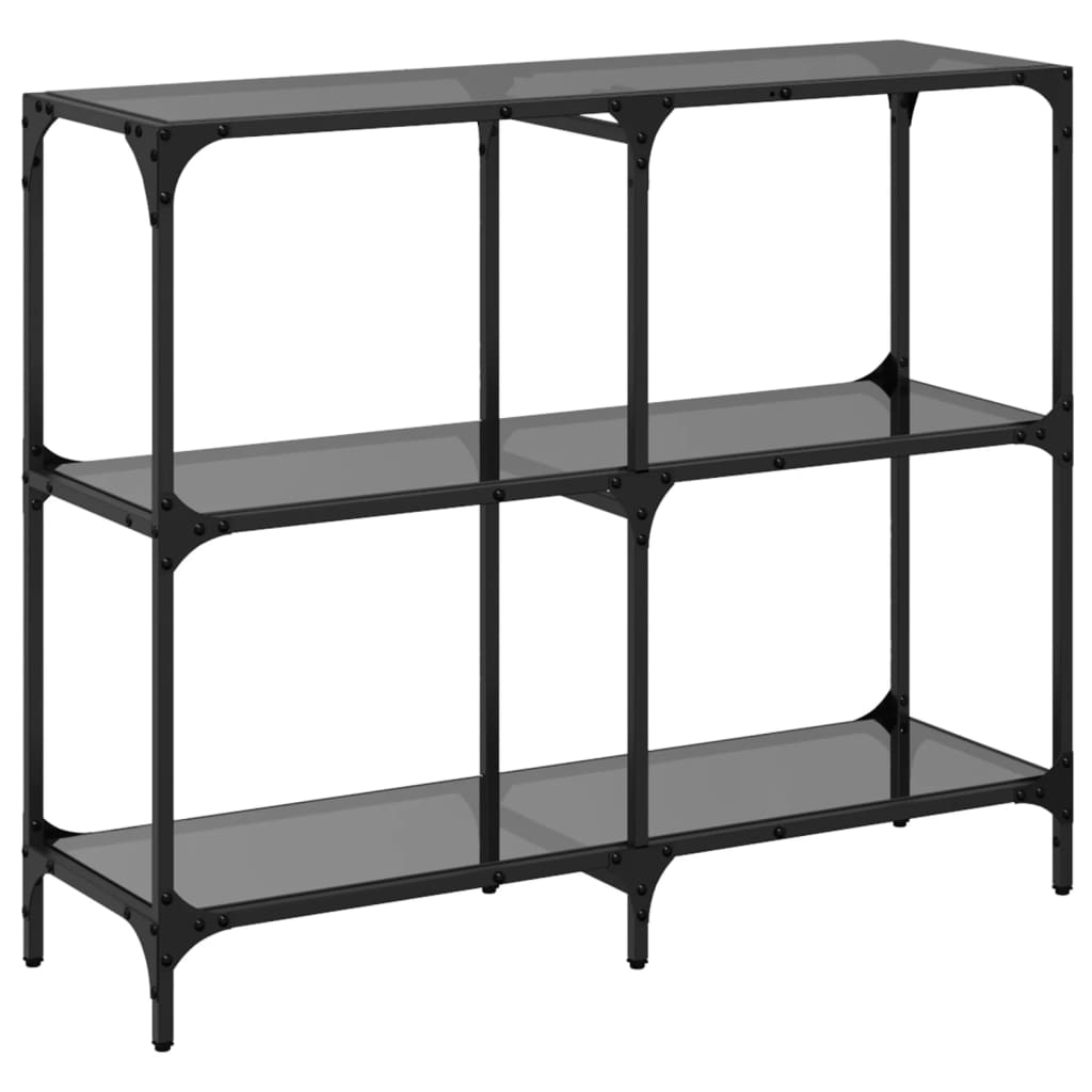 vidaXL Stolik konsolowy z czarnym, szklanym blatem, 98x30x81 cm, stal