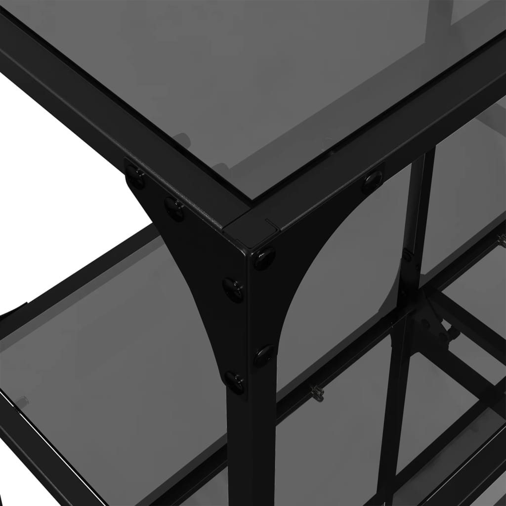 vidaXL Stolik konsolowy z czarnym, szklanym blatem, 98x30x81 cm, stal