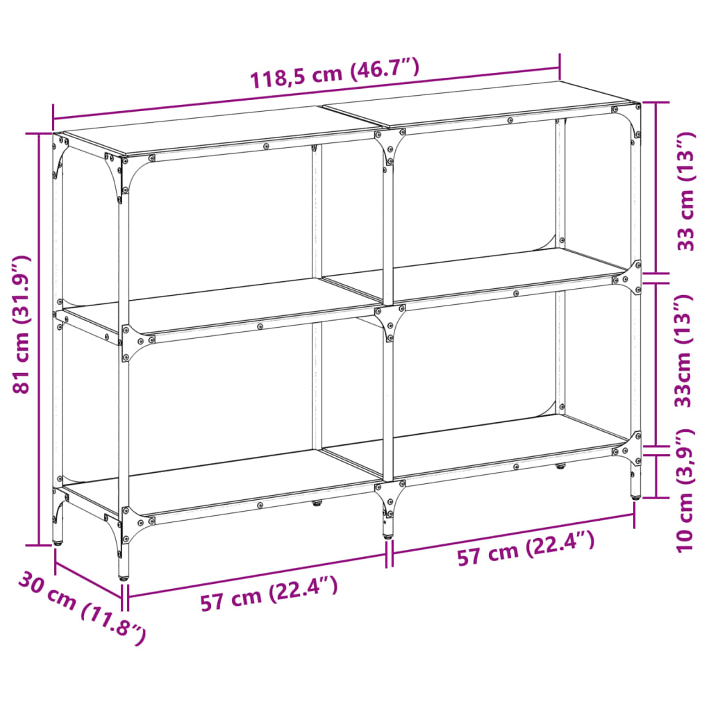vidaXL Stolik konsolowy z czarnym, szklanym blatem, 118,5x30x81 cm