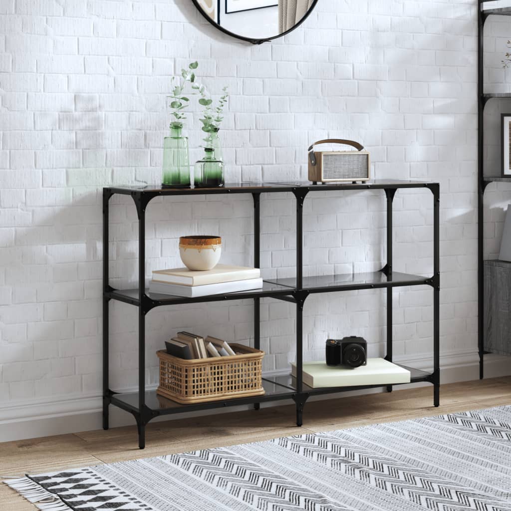 vidaXL Stolik konsolowy z czarnym, szklanym blatem, 118,5x30x81 cm