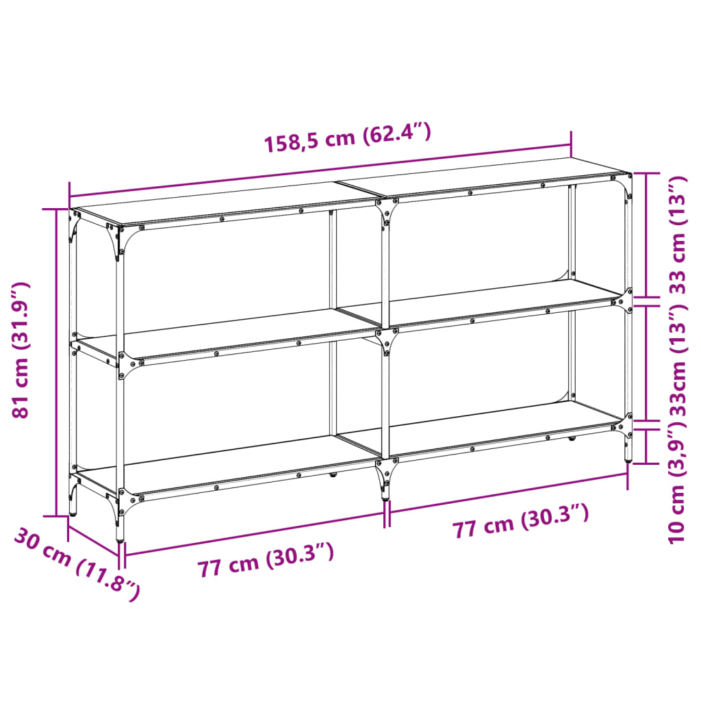 vidaXL Stolik konsolowy z czarnym, szklanym blatem, 158,5x30x81 cm