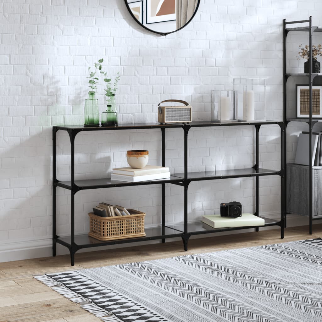 vidaXL Stolik konsolowy z czarnym, szklanym blatem, 158,5x30x81 cm