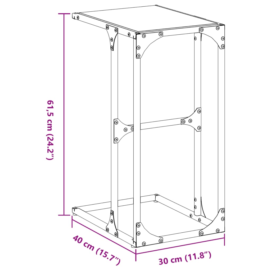 vidaXL Stolik boczny ze szklanym blatem, 40x30x61,5 cm, stal