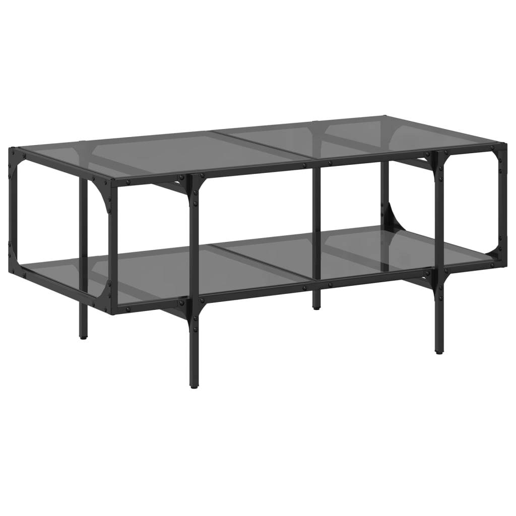 vidaXL Stolik kawowy z czarnym, szklanym blatem, 98,5x50x45 cm, stal