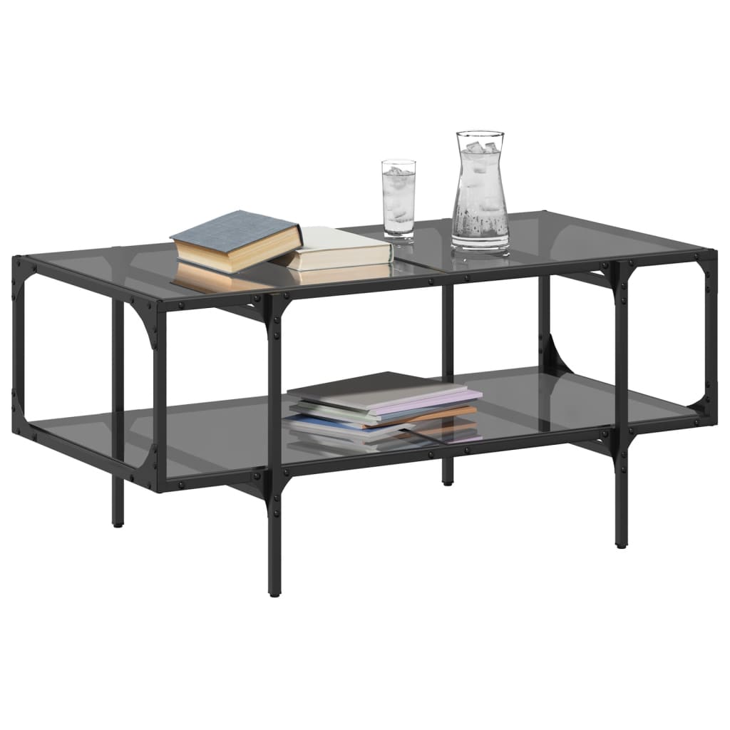 vidaXL Stolik kawowy z czarnym, szklanym blatem, 98,5x50x45 cm, stal