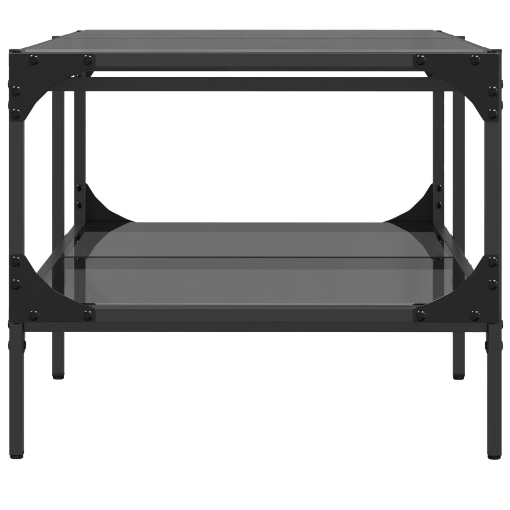 vidaXL Stolik kawowy z czarnym, szklanym blatem, 98,5x50x45 cm, stal