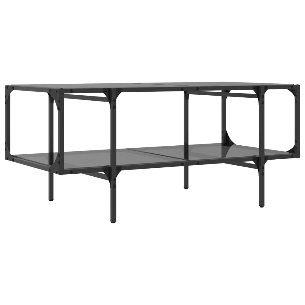 vidaXL Stolik kawowy z czarnym, szklanym blatem, 98,5x50x45 cm, stal