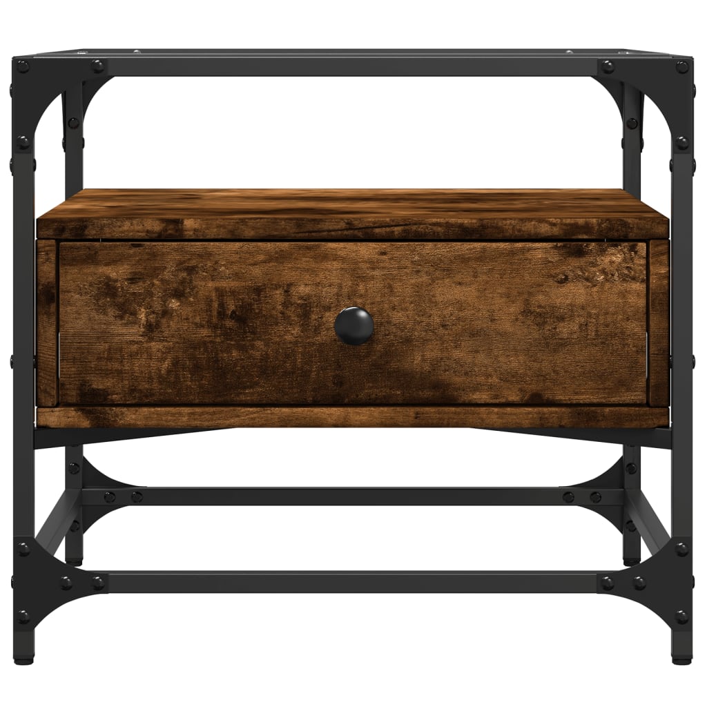 vidaXL Stolik kawowy ze szklanym blatem, przydymiony dąb, 50x50x45 cm