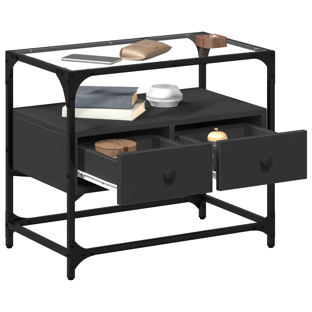 vidaXL Szafka pod TV ze szklanym blatem, czarna, 60x35x51 cm