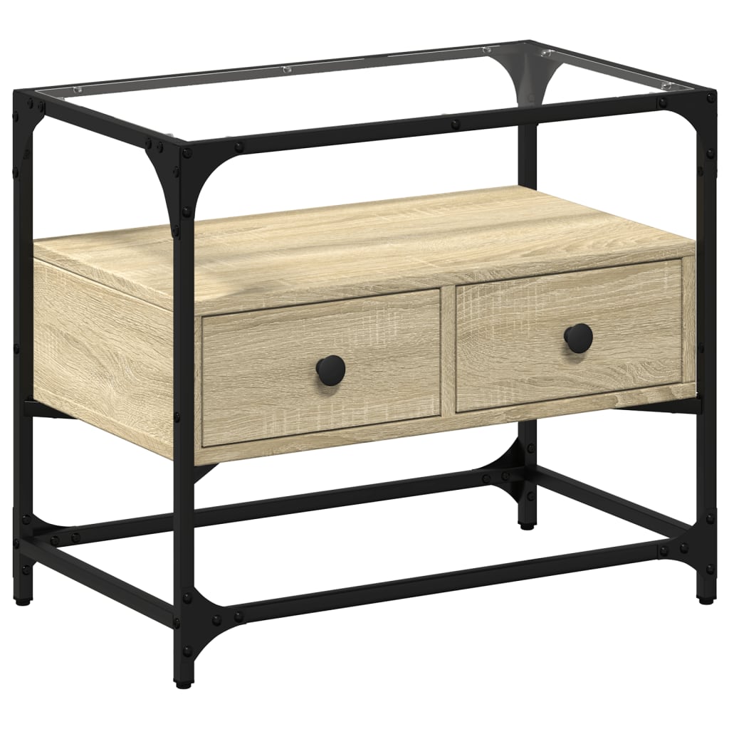 vidaXL Szafka pod TV ze szklanym blatem, dąb sonoma, 60x35x51 cm