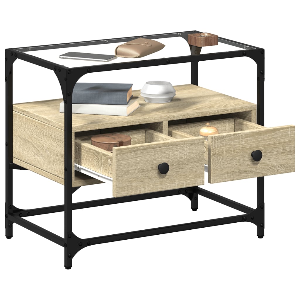 vidaXL Szafka pod TV ze szklanym blatem, dąb sonoma, 60x35x51 cm