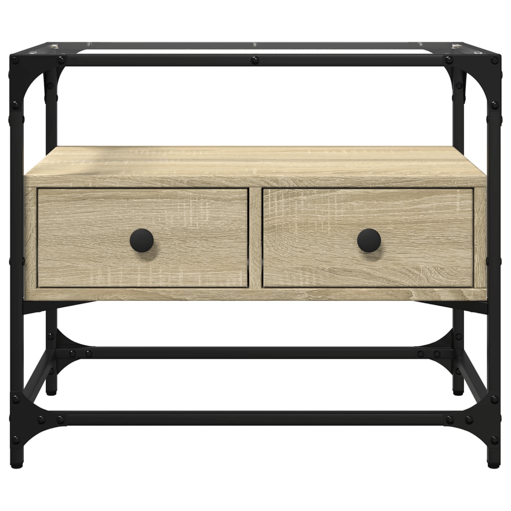 vidaXL Szafka pod TV ze szklanym blatem, dąb sonoma, 60x35x51 cm